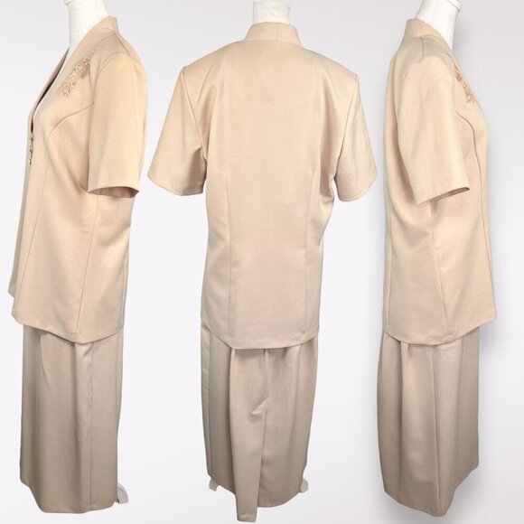 Vintage 80s Pride & Joy 2-Piece Suit Set Jacket Skirt Sequins Beaded Retro 14 - Picture 4 of 12